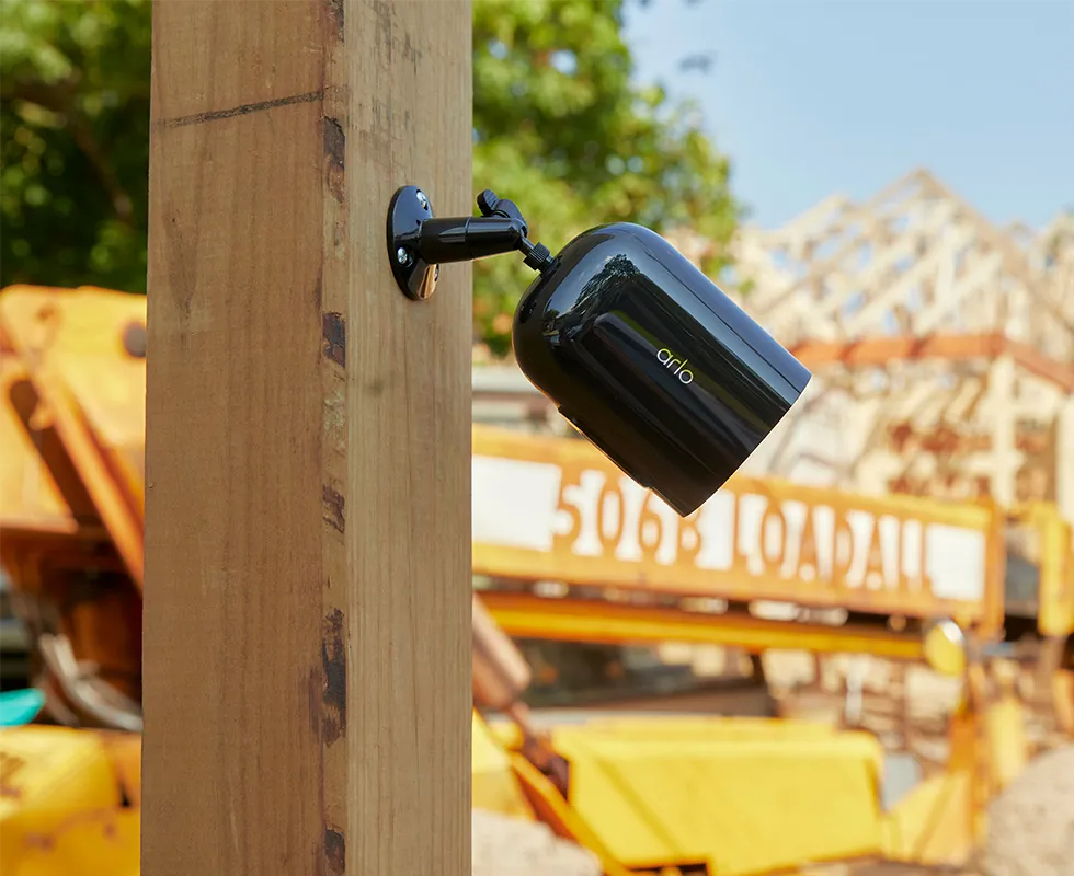 Arlo Go 2 4g/LTE wireless no wi-fi security camera protecting heavy machinery and vehicles at a construction site