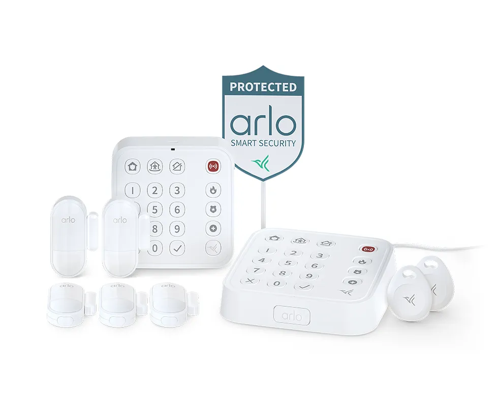 Arlo home security system with all-in-one sensors and security sign