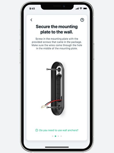 Wired video doorbell installation guide on the Arlo Secure app on a mobile device